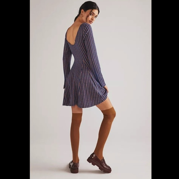 Anthropologie Jacquard A-Line Knitted Mini Dress Size L. - Picture 1 of 7